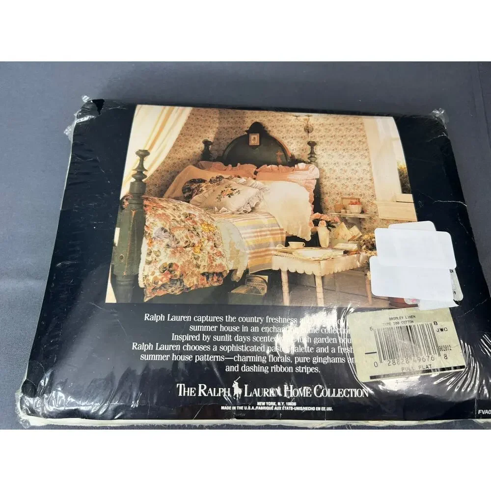 Vintage Ralph Lauren Home Ivory Full Flat Bed Sheet Ruffle Eyelet NOS